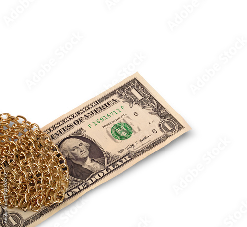 gold chain and dollar on white background