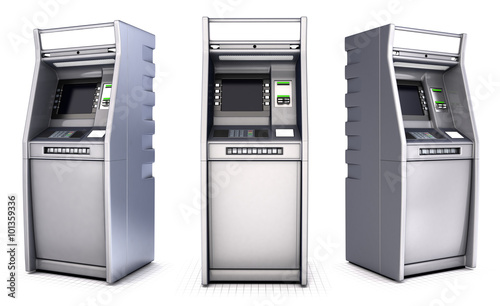 ATM Bank Cash Machine. Set. Isolated on white photo