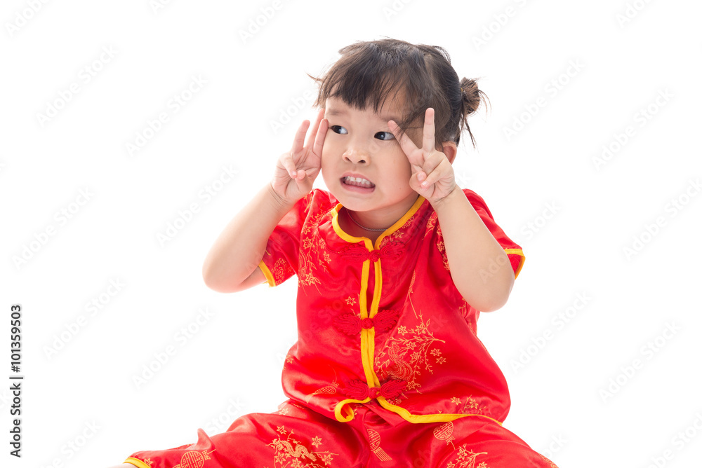 Cute Asian baby girl in traditional Chinese suit Isolated on whi Cute Asian baby girl in traditional Chinese suit Isolated on whi