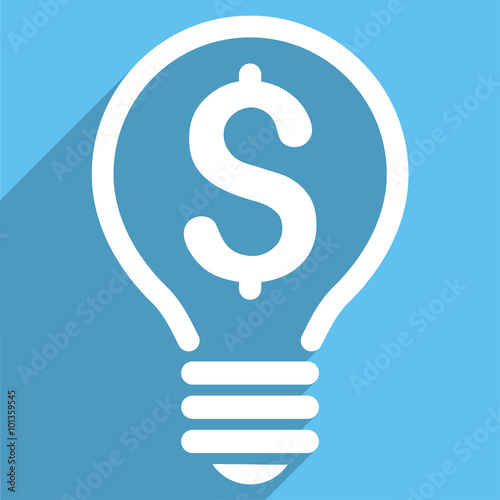 Patent vector icon. Style is a flat white symbol with long shadow on a light blue square.