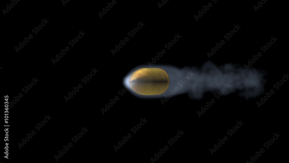 Computer generated representation of a flying bullet with alpha channel