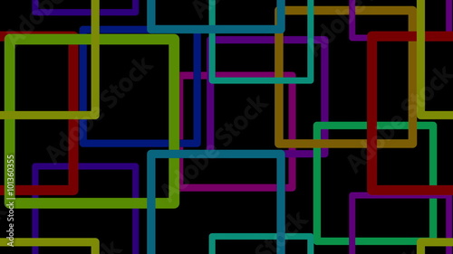 Fullhd 1920x1080 Progressive Seamlessly Looping Video with Colorful Geometrical Figures, Squares Changing in Size on Black. Abstract Animated Background.