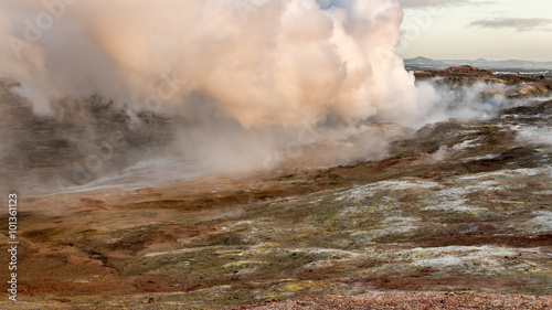 Geothermal activities in Iceland in winter