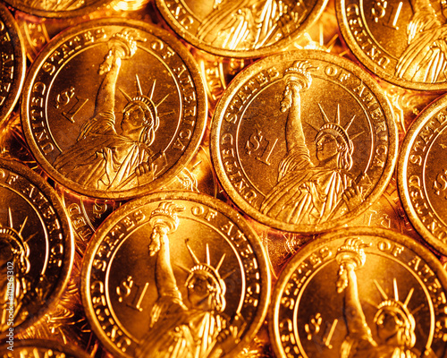 golden dollar coins background