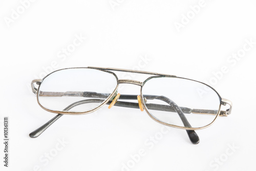 Modern eyeglasses isolated on white background
