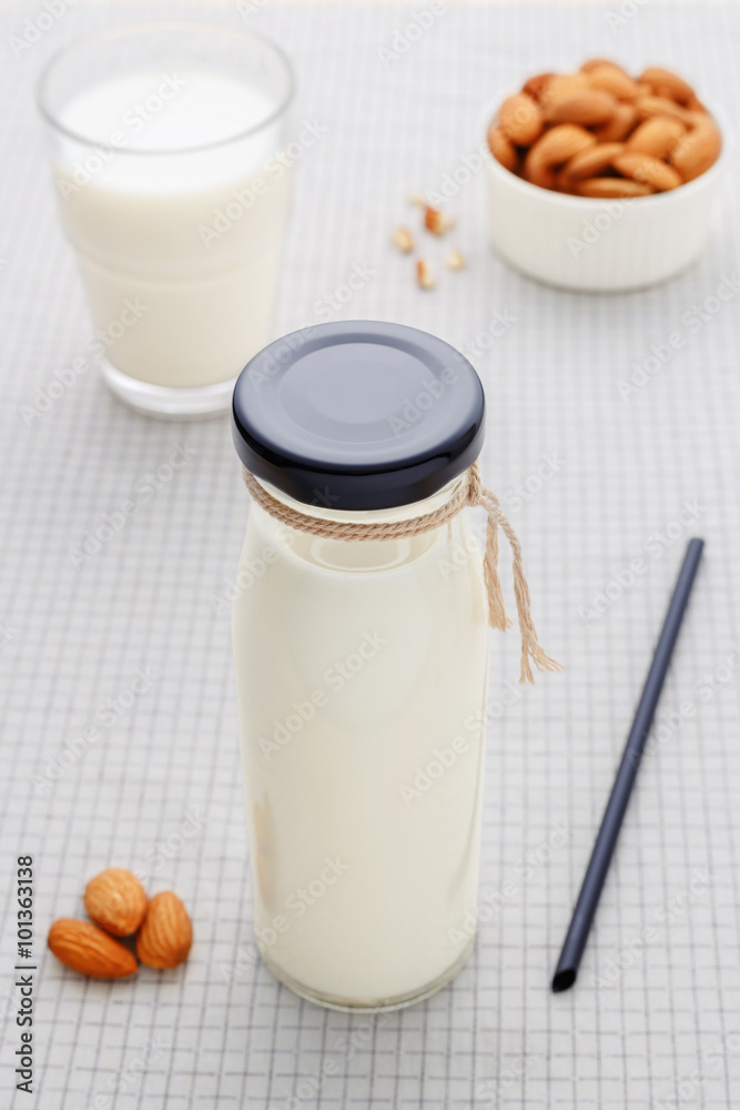 Almond milk in bottle