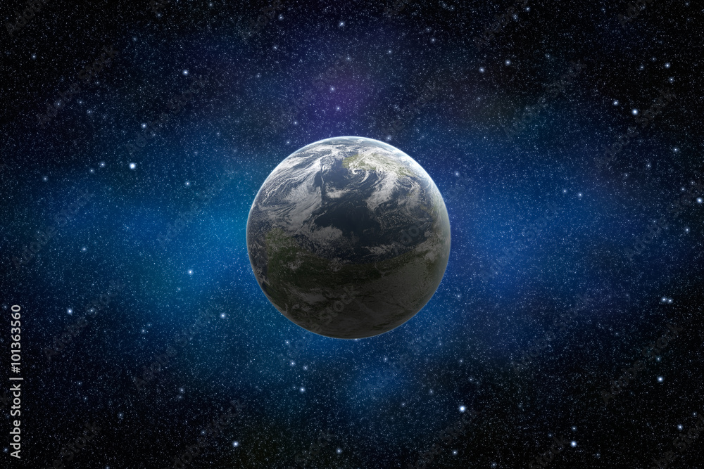 Obraz premium Planet Earth in starry and dusty space illuminated by sun