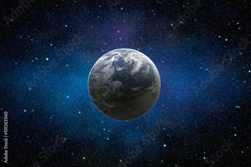 Fototapeta Naklejka Na Ścianę i Meble -  Planet Earth in starry and dusty space illuminated by sun