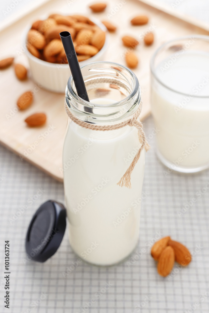 Almond milk bottle with straw