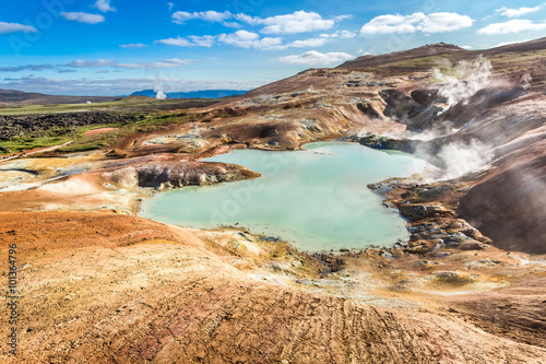 Blue pond on volcano area i...