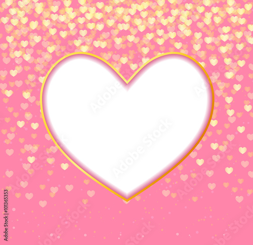 abstract background heart frame and falling hearts on pink backg