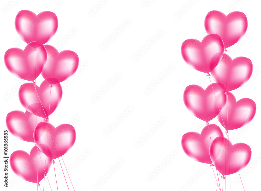 pink heart balloons background. vector