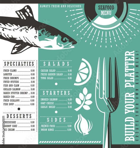 Seafood restaurant menu vector design