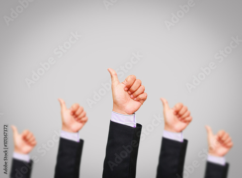 Group of business man hand showing thumbs up sign