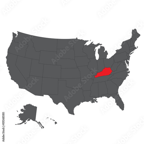 Kentucky red map on gray USA map vector