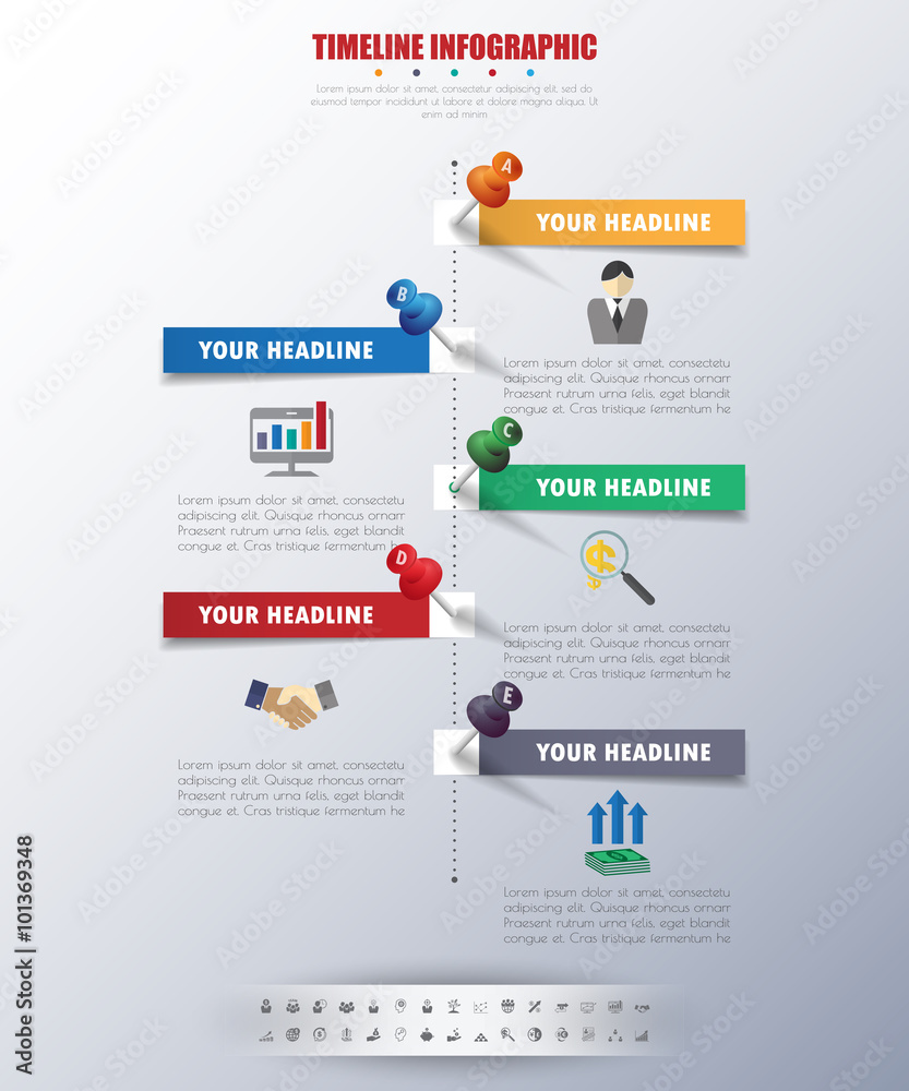 Fotografie timeline infographics with icons set. vector. illustration.
