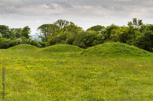 Three ancient tumuli, barrows or burial mounds.