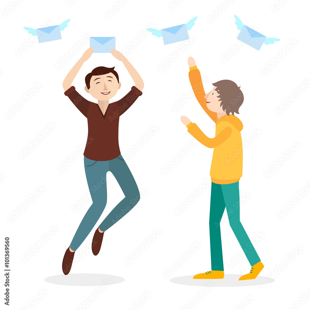 Vector illustration. Two men catching mails Vector illustration. Two men catching mails