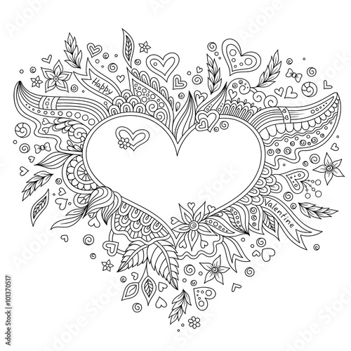 Coloring page flower heart St Valentine's day