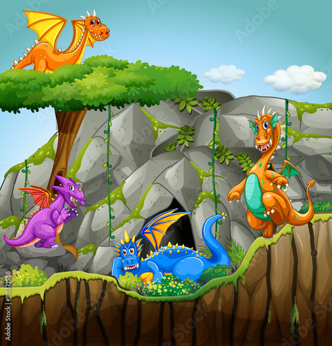 Dragons living in the cave