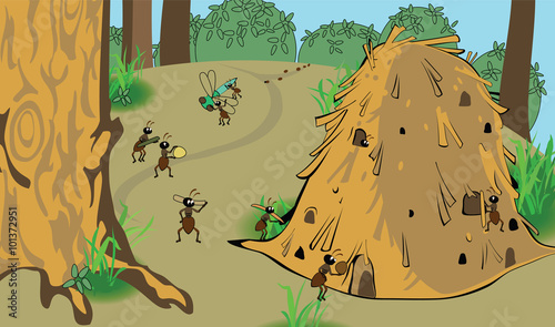 vector cartoon anthill in the woods