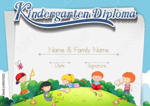 Certification template with children in the park