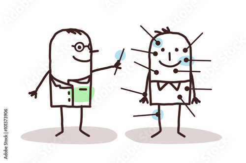 cartoon doctor with patient and acupuncture
