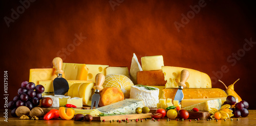 Fototapeta Naklejka Na Ścianę i Meble -  Cheese with Fruits and Vegetables