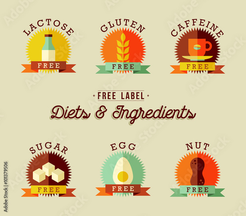 Healthy food label design set in flat style