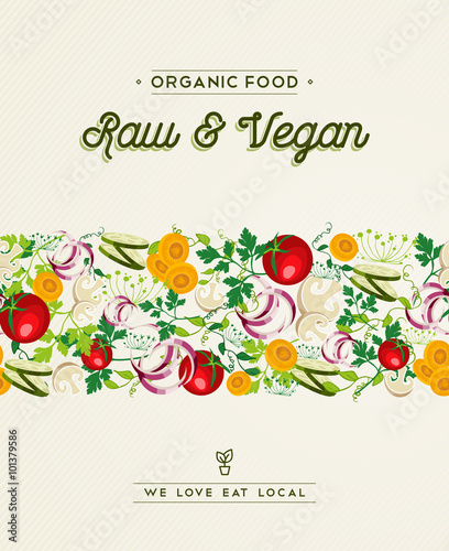 Raw and vegan food design with vegetable decoration