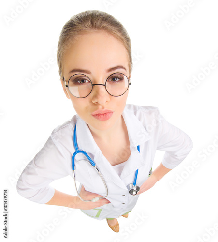 Young funny doctor isolated