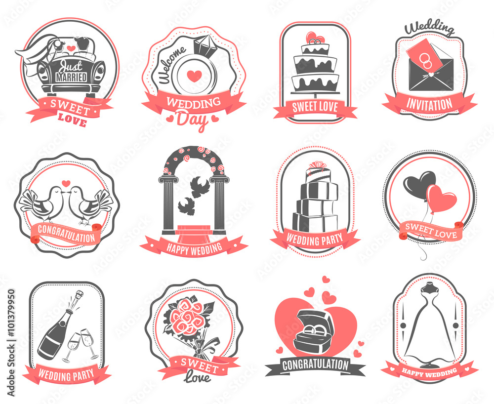 Fotografie Wedding marriage engagement emblems outline set