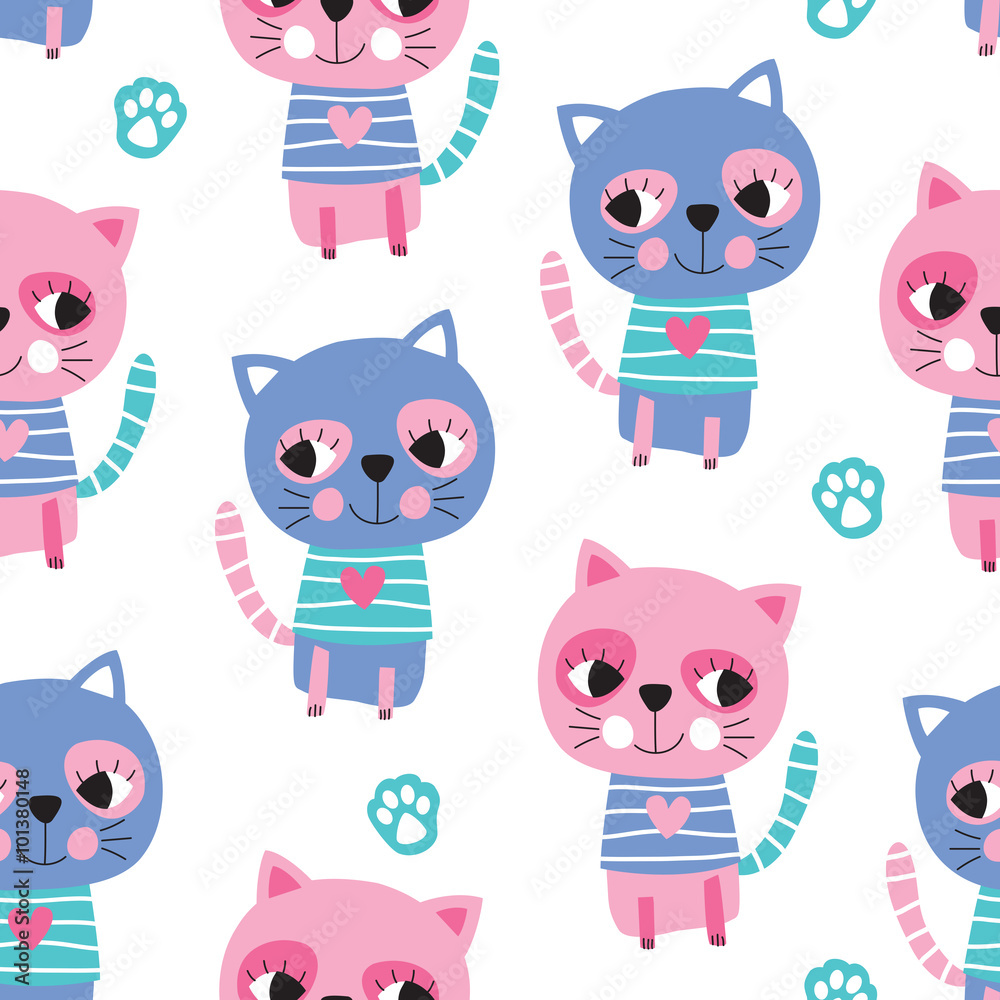 Naklejka premium seamless striped cats pattern vector illustration