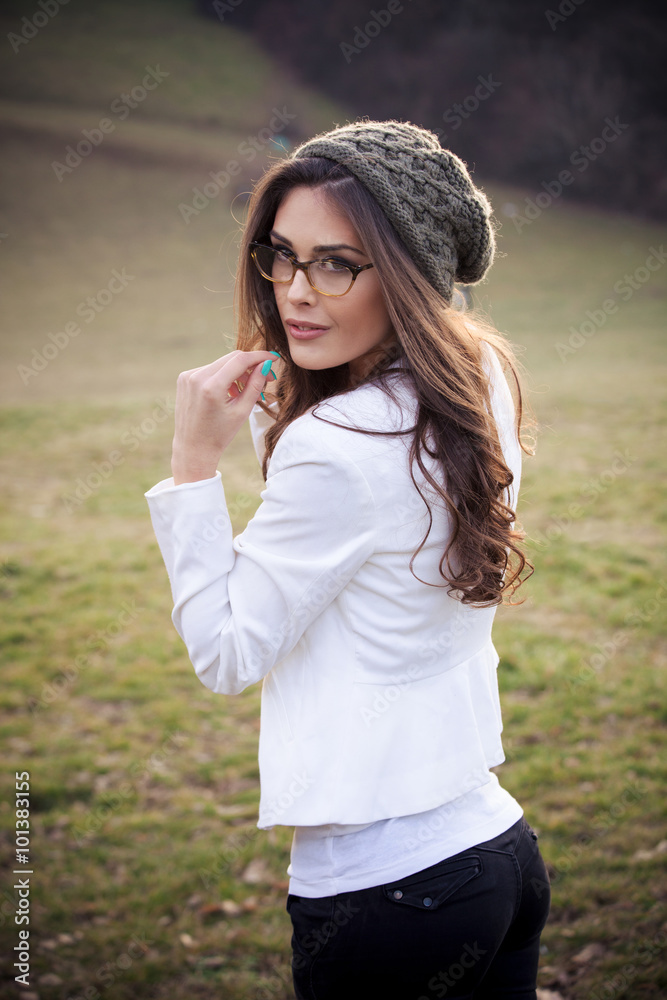 girl with eyeglasses and wooll cap girl with eyeglasses and wooll cap