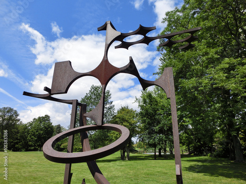 Geometric scrap metal in front of blue sky - landscape photo