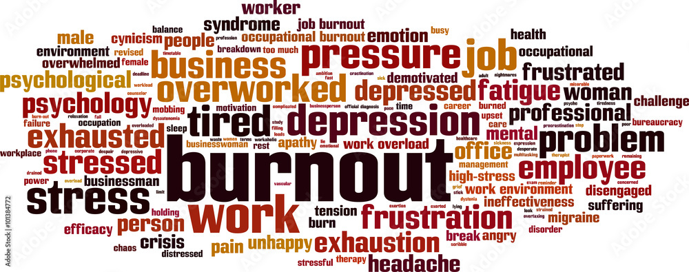 Burnout word cloud concept. Vector illustration Burnout word cloud concept. Vector illustration