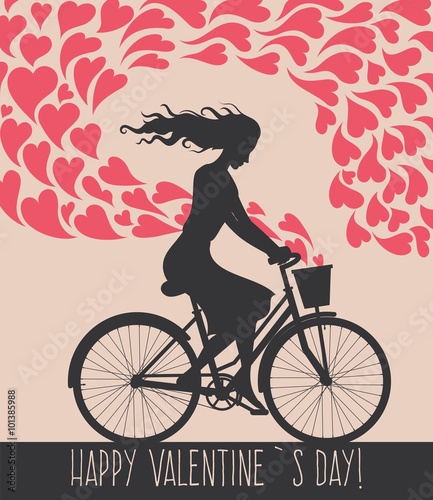 Valentine card with girl on bike