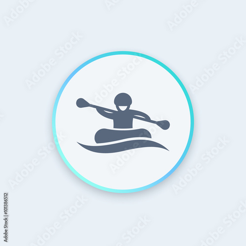 Rafting round icon, man in boat, oarer icon, vector illustration