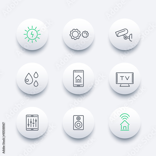 Smart House line icons, smart electronics, internet of things round modern icons set, vector illustration
