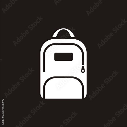 Icono de una mochila sobre fondo negro. Ilustración vectorial