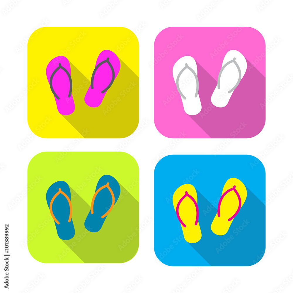 colorful slippers flat icon with long shadow on rounded rectangle colorful slippers flat icon with long shadow on rounded rectangle