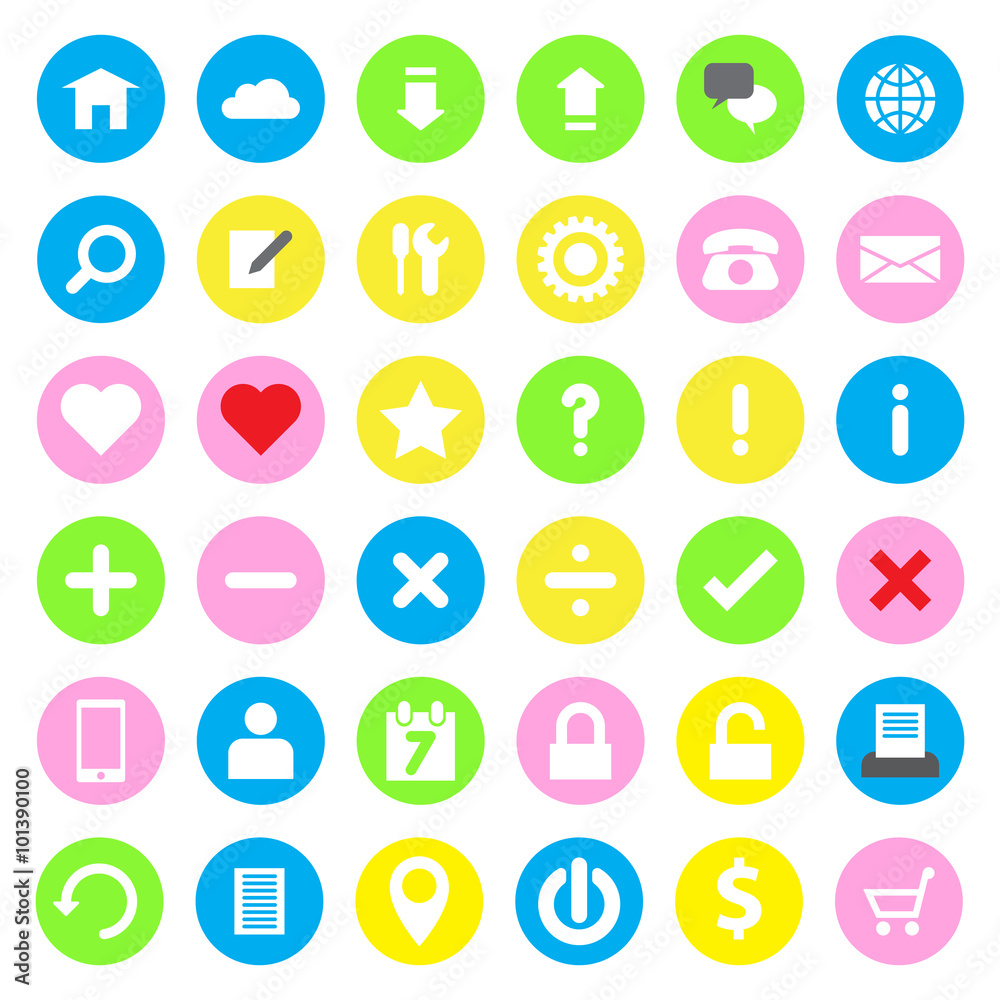 web icon set flat style on colorful circle web icon set flat style on colorful circle