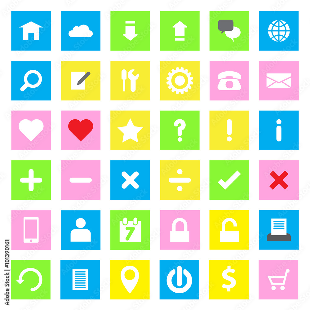 web icon set on colorful rectangle web icon set on colorful rectangle