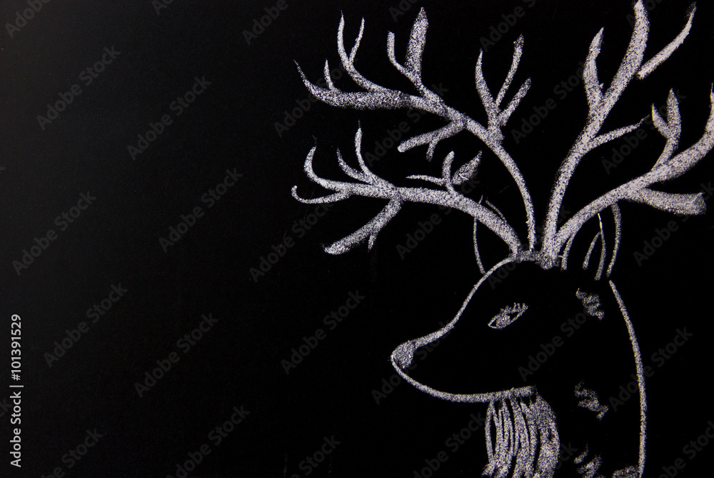 Fototapeta premium Painted with chalk deer on board