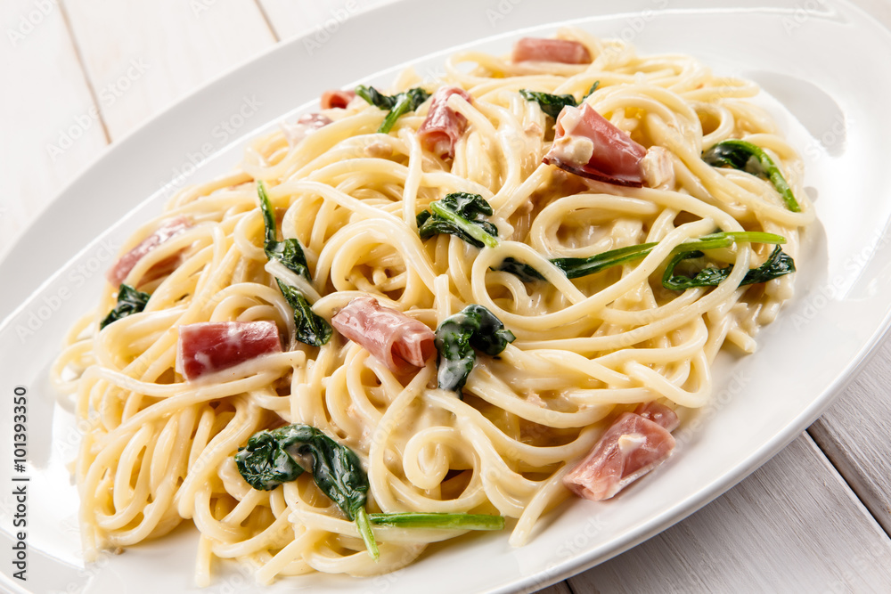 Pasta with ham and spinach Pasta with ham and spinach
