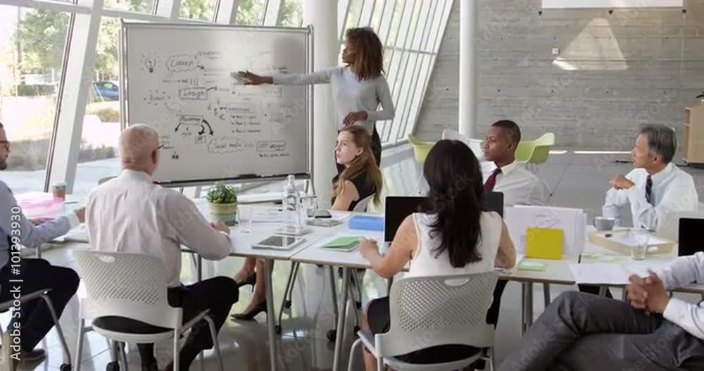 Businesswoman Leads Brainstorming Session Shot On R3D