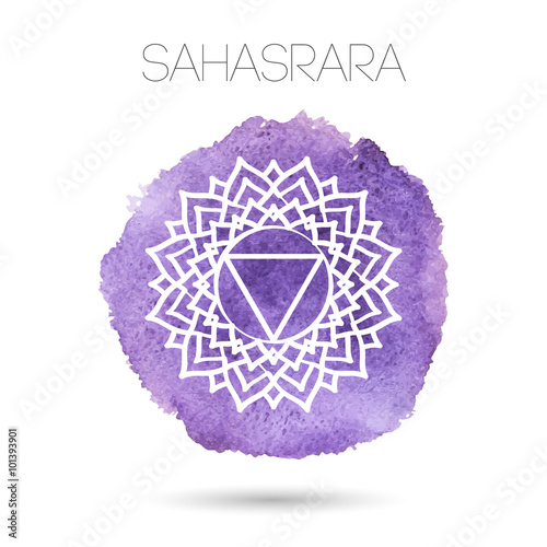 Vector isolated on white background illustration of one of the seven chakras - Sahasrara. Watercolor painted texture.