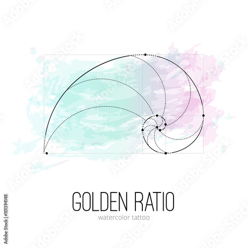 Symbol of the golden ratio tattoo isolated black on the watercolor vector background
