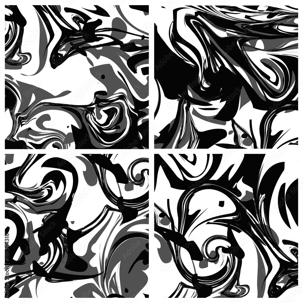 Black and white marbling background set. Monochrome ink texture. Wallpaper for invitations, greeting card Black and white marbling background set. Monochrome ink texture. Wallpaper for invitations, greeting card