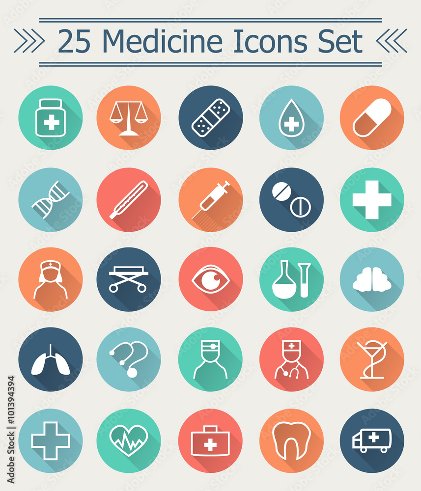 Set of line Medicine Icons in flat style with long shadow in the middle of circle every icon Set of line Medicine Icons in flat style with long shadow in the middle of circle every icon